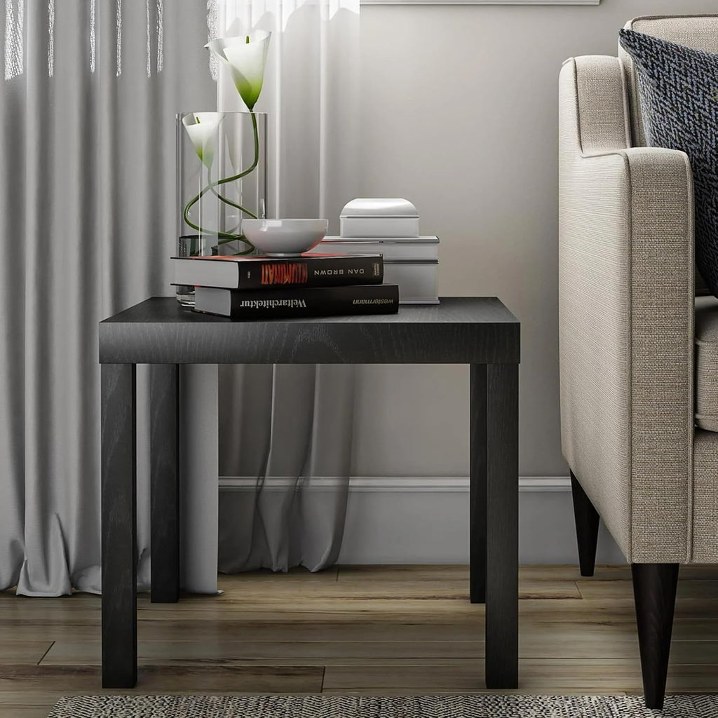 End Table, Small Side Table with Water Resistant Black Oak Finish for Living Room, Bedroom, Office, Minimalist Nightstand, Easy Assembly, Sturdy Square Design, 17.5" H x 20" W x 20" D