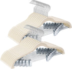 48-Pack Beige Velvet Hangers with Clips Adjustable,Adult Hangers,Heavy-Duty,Felt,Non-Slip,Space Saving,Slim Outfit Hanger for Pants, Skirts, Suits,Coats, Dresses ect.