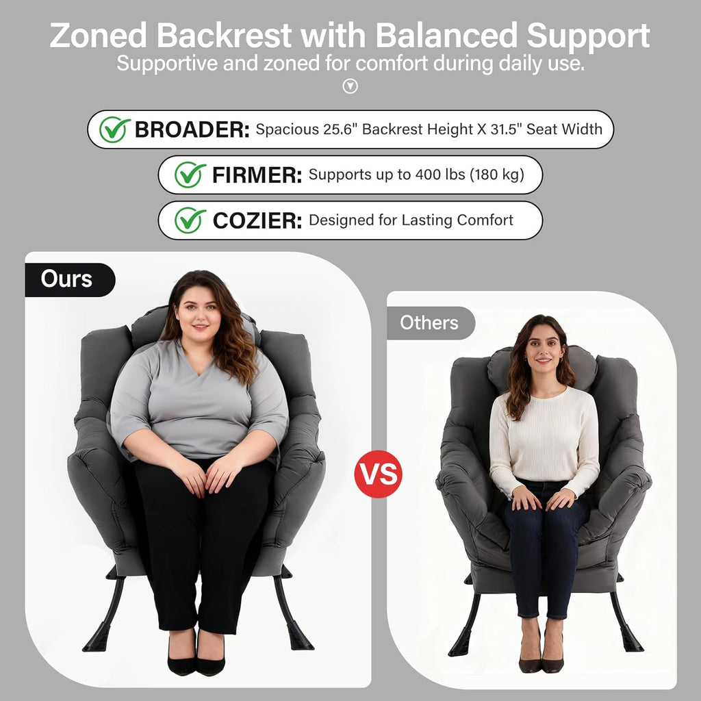 Lazy Chair with Ottoman, Reading Chair with Pillow，Dark Grey | Comfy Accent Lounge Chair with Pillow & folding Foot Stool, sturdy metal frame for bedroom, dorm or apartment, Living Room
