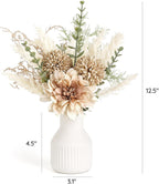 Mkono Small Artificial Flowers in Ceramic Vase 12.5" Centerpieces Coffee Table Decor, Silk Flower Arrangements for Home Decor Indoor Fake Flower Bouquet for Bathroom Dining Room Kitchen Wedding Brown