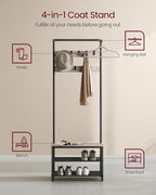 VASAGLE Hall Tree with Bench and Shoe Storage, Entryway Bench with Coat Rack Stand and Shoe Rack, 9 Movable Hooks, Top Bar, Fabric Shelves, Industrial, Greige and Black UHSR411B02