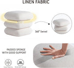 Get Set Style 360° Swivel Linen Ottoman, Modern Upholstered Foot Stool, Multifunctional Vanity Chair Accent Stool for Small Space, Living Room, Bedroom, Entryway, Warm Ivory