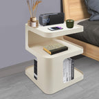 3 Tier Minimalist End Table Modern Side Table with Storage, Freestanding Metal Nightstand for Bedroom, Living Room, Couch, Small Space, Open Design (Cream)
