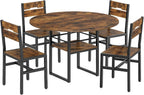 RALGEND Round Dining Table Set for 4, 5-Piece Kitchen Table and Chairs with Storage Shelf, Circle Dinner Table Set with Wooden Tabletop & Metal Legs, for Kitchen & Dining Room, Rustic Brown and Black