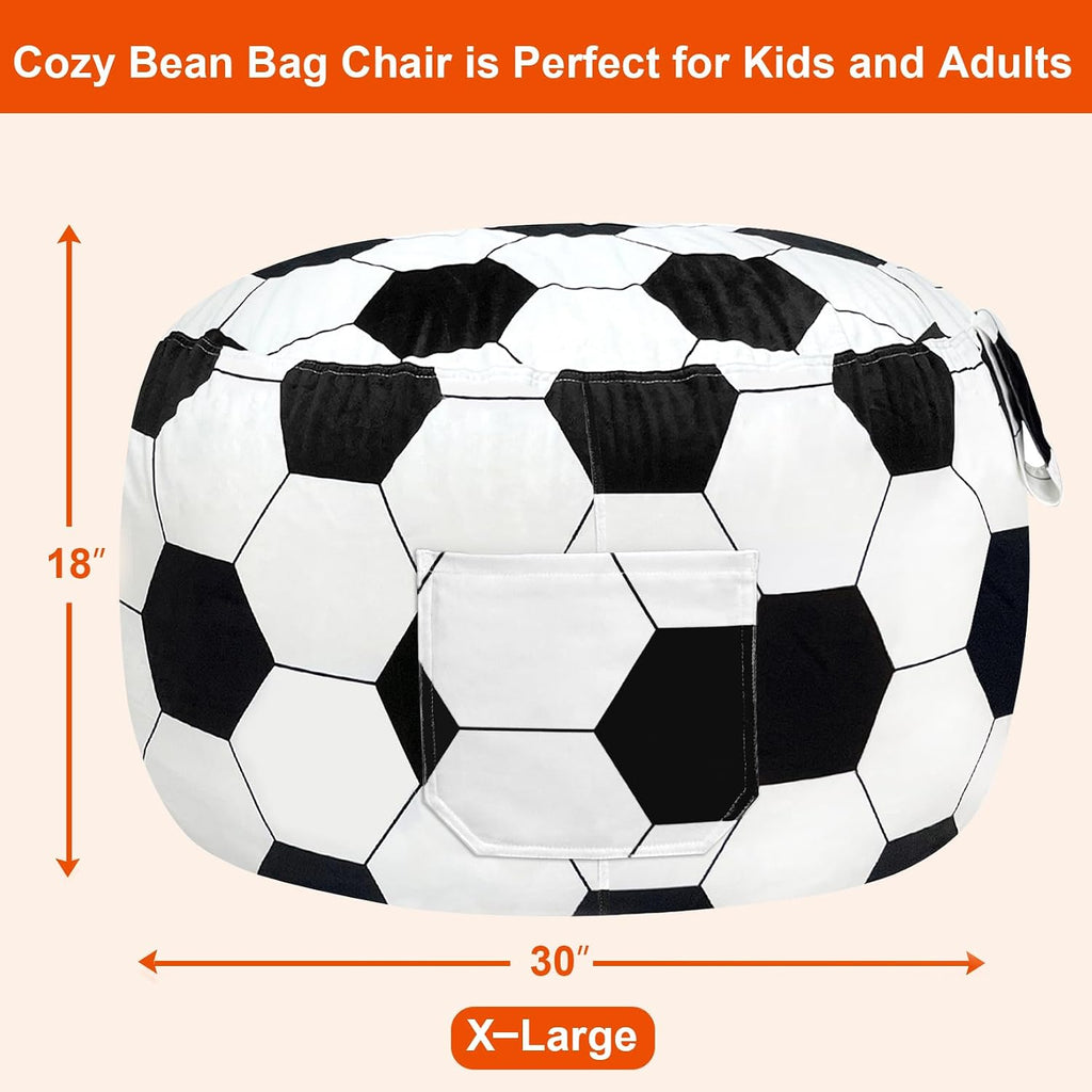 2.5 Ft Soccer Bean Bag Chair for Kids with Memory Foam Filling, Bean Bag Chair with Soft Velvet Cover, Bean Bag Sofa Couch for Living Room, Birthday Gift for Boys Girls, X-Large