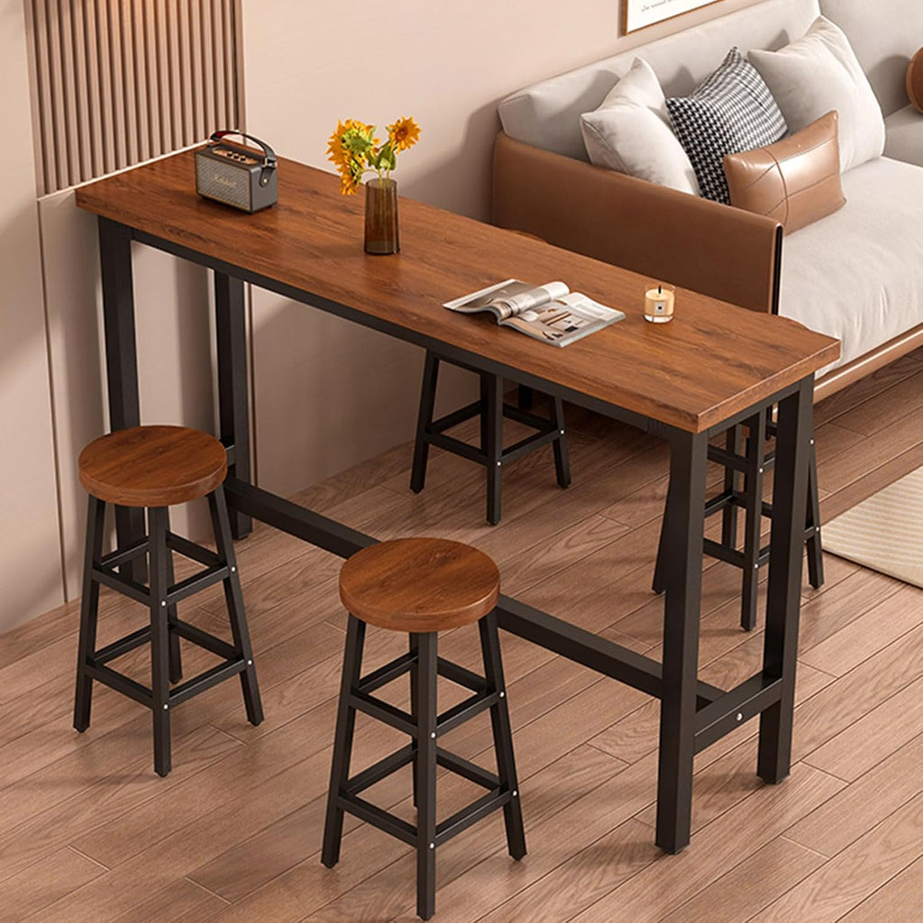 Counter Height Bar Table, Long Pub Table with 1" Top, Sturdy Metal Frame & Adjustable Feet for Kitchen, Living Room, Restaurant, Bar Use