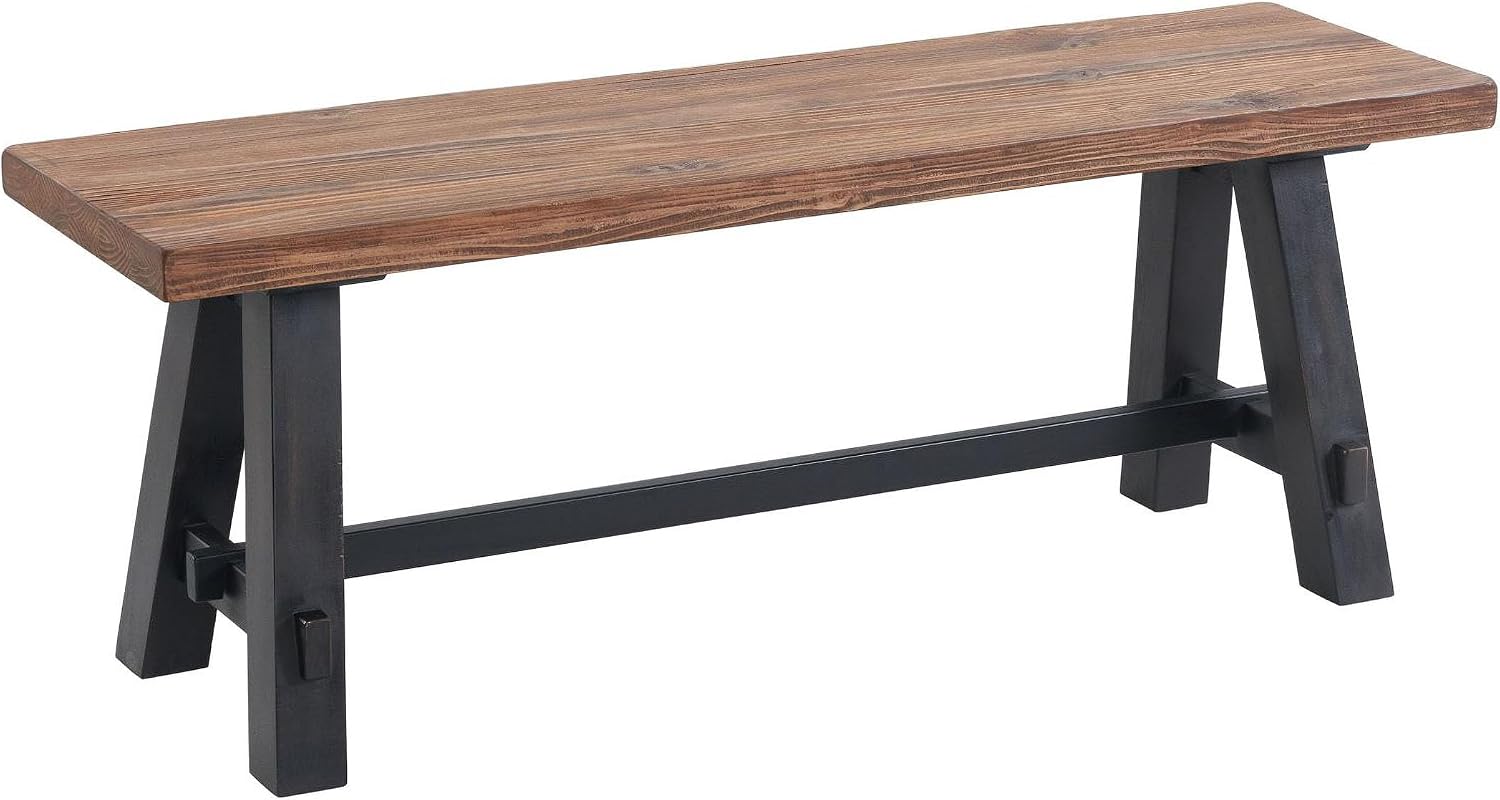 Adam 48-Inch Rustic Industrial Solid Wood Entryway Bench with Distressed Black Sawhorse Legs – Sturdy Accent Seating for Living Room, Mudroom, Dining Room, and Laundry Room by Alaterre Furniture