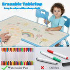 Arlopu Kids Table and 6 Chairs Set, Height Adjustable Graffiti Desk, Preschool Activity Art Craft Table, for Daycare Classroom Home Boys and Girls Age 3-12 (Blue)