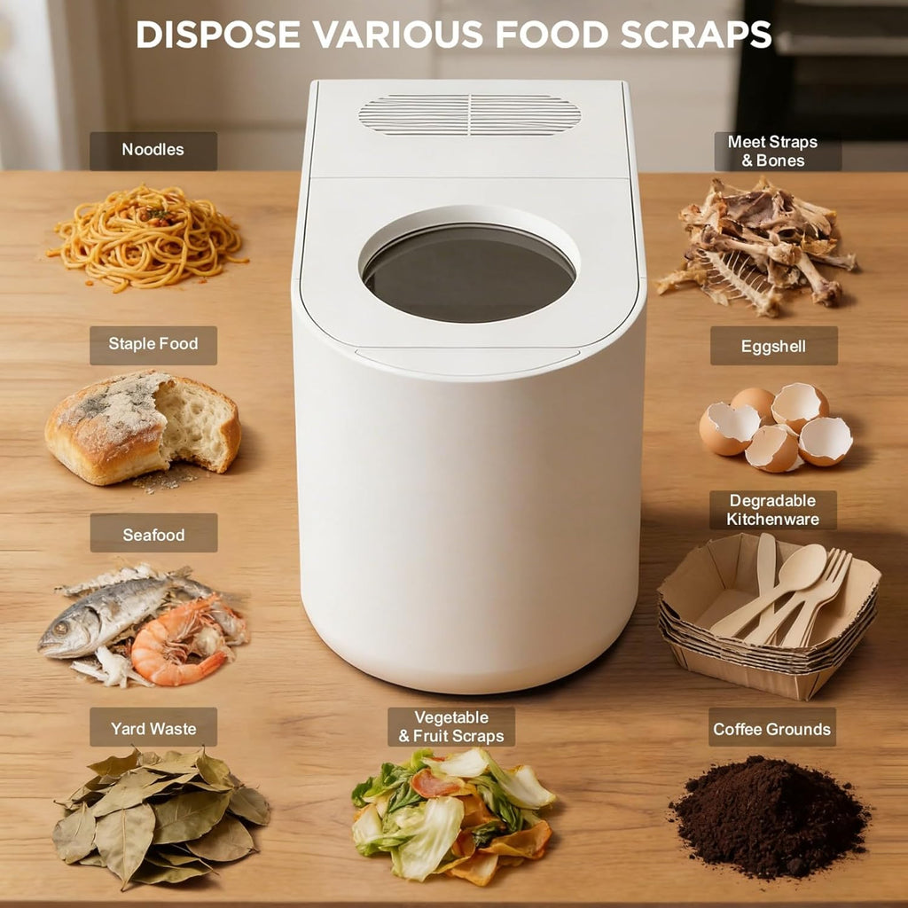 5L Electric Kitchen Composter for Countertop, Smart Indoor Compost Bin with Visible Window, Humidity Sensor, LED Display, Odor Control & Auto-Cleaning, Turns Food Waste into Dry Pre-Compost