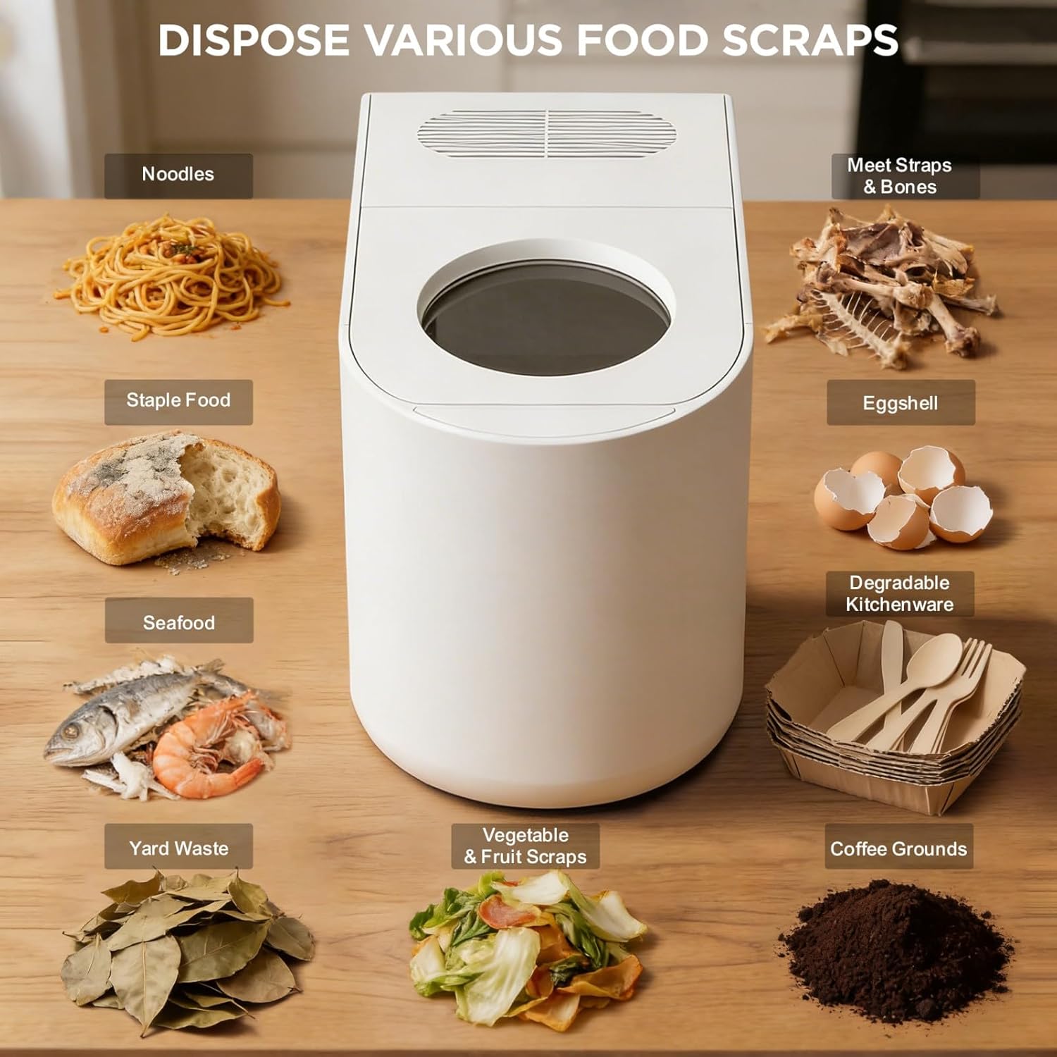 5L Electric Kitchen Composter for Countertop, Smart Indoor Compost Bin with Visible Window, Humidity Sensor, LED Display, Odor Control & Auto-Cleaning, Turns Food Waste into Dry Pre-Compost
