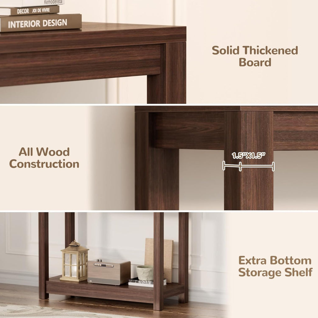 Besiost Farmhouse End Table, Narrow Side Table, Slim End Table with Storage Shelf, Small Console Table for Small Spaces, Rustic Nightstand Sofa Table for Living Room, Bedroom, 24" Black Walnut