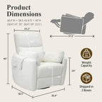 Oversized Power 270°Swivel Rocking Recliner Chair Nursery, White | Wraparound Arms, Four Storage Side Pockets, Detachable Organizer, 2 Pillows, USB & Type-C, One-Touch Controls, 30°Rocking