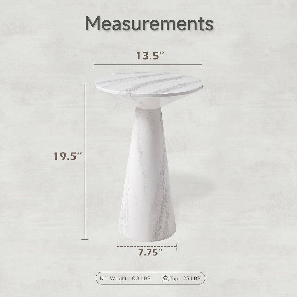 COZAYH Modern Pedestal End Table Round Wood Martini Table, Plant Stand Drink Table for Small Spaces, White Marble Colour