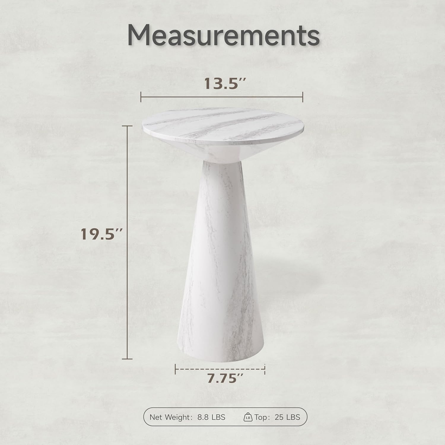 COZAYH Modern Pedestal End Table Round Wood Martini Table, Plant Stand Drink Table for Small Spaces, White Marble Colour