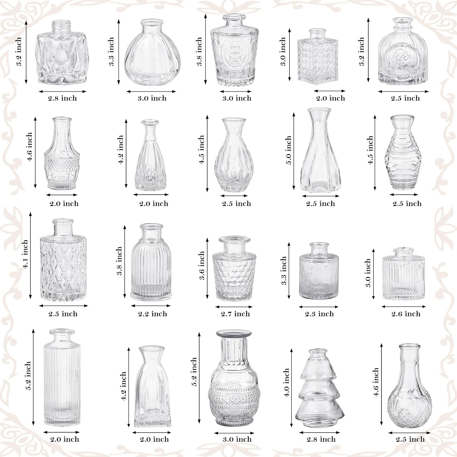 20 Pcs Clear Glass Bud Vases, Small Vintage Bud Vase Set for Flowers, Mini Glass Vases for Centerpieces, Wedding Decor, Baby Shower, Table Decorations, Home Decor, 3.1"-5.1"