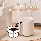 Vanity Chair with Storage, Round Boucle Vanity Stool No Wheels, Swivel Ottoman Chair with Upholstered for Women, Gold Base, Beige