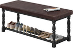 YITAHOME 48 Inch Entryway Bench, Storage Bench with Metal Shelf & Cushioned Seat, Indoor Shoe Rack Bench Seat for Dressing Room, Bedroom, Hallway, Entrance, Brown & Black