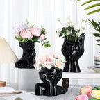 Sieral 3 Pcs Ceramic Face Vase Female Form Flower Modern Body Vase for Decor with Head Half Body Bust Centerpiece for Table Shelf Home Bedroom Room Office(Small,Black)