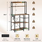 Einhomn Bakers Rack with Power Outlet, 35.4'' Coffee Bar with Wire Basket, Microwave Stand with Storage and Adjustable Feet, Versatile Kitchen Shelves for Pantry, Home Organization, Rustic Brown
