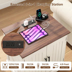HOKYHOKY Rustic End Table with Charging Station, 24" Large Sofa Side Table with 2 Arched Doors, Farmhouse Wood Square Nightstand Bedside Tables with Adjustable Storage Shelf for Living Room, Bedroom