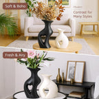 Ceramic Vase Hollowed Heart Flower Vase Set for Modern Nordic Boho Home Decor, Aesthetic Decor for Table Centerpiece, Wedding, Living Room, Bookshelf, Office, Entryway, (Matte)