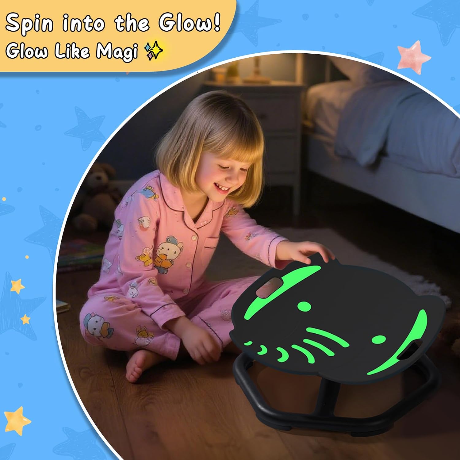 Spinning Chair for Autistic Kids, Glow-in-the-Dark Elephant Sensory Chair, Autism Sensory Toys, Sit and Spin Swivel Seat ADHD Must Haves, Supports Balance & Coordination, Ages 3+ (Blue)