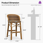 PURPLE LEAF Outdoor Counter Height Bar Stool Set of 2 Rattan Wicker with Back and Armrests Aluminum Frame Bamboo Finish Patio Barstools for Kitchen Poolside Dining Bistros Cafe Restaurant, Brown