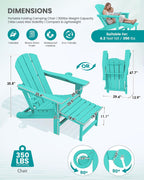 SERWALL Folding Adjustable Adirondack Chairs with Footrest Set of 2, HDPE Outdoor Chair with Dual Cup Holders, All Weather Adirondack Chair with Ottoman, Aruba