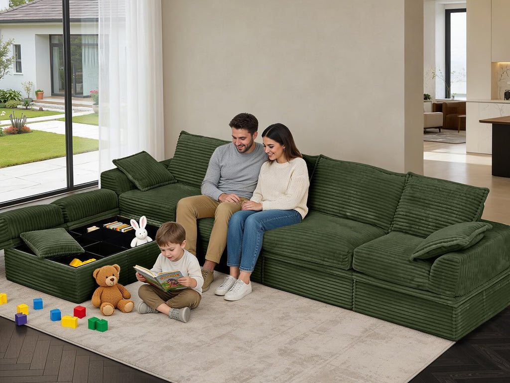 Upgrade Boneless Couch with Storage, Extra Deep&High Seat Modular Sectional Sofa 4 Seater U Shaped Cloud Couch with Ottoman, Tool-Free Assembly Sectional Couches for Living Room