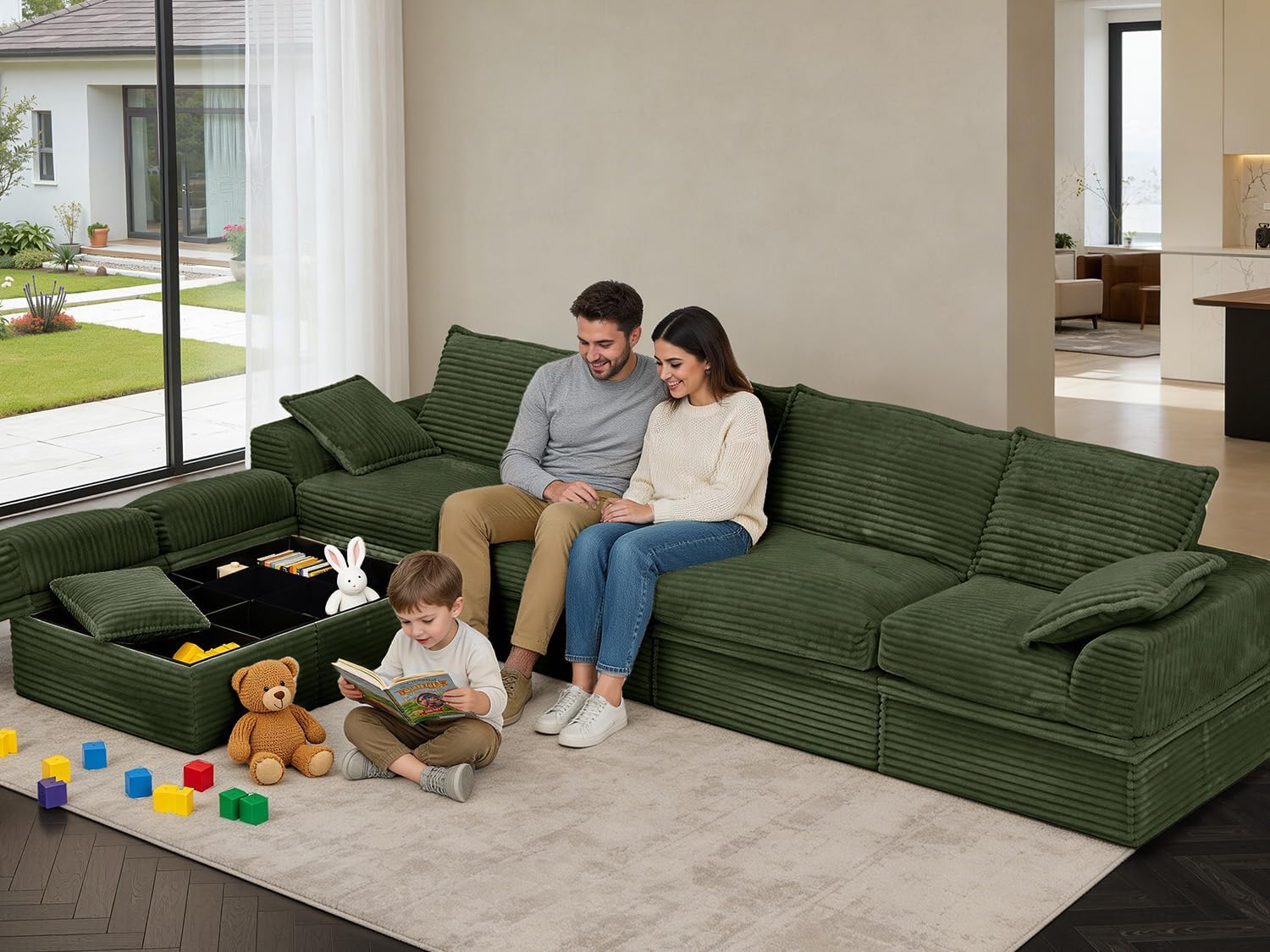 Upgrade Boneless Couch with Storage, Extra Deep&High Seat Modular Sectional Sofa 4 Seater U Shaped Cloud Couch with Ottoman, Tool-Free Assembly Sectional Couches for Living Room