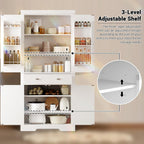 72" Kitchen Pantry Cabinet, Kitchen Pantry with 6 Door Shelves, 2 Cabinets and 1 Drawer, Tall Storage Cabinet for Living Room, Dining Room, White