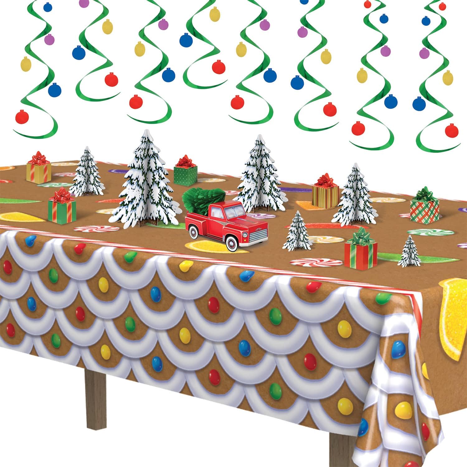 Beistle Gingerbread House Tablecovers, 54” x 108”, 2 Pieces – Plastic Table Cloth, Rectangular Tablecloth, Table Covers for Party, Gingerbread Party Supplies, Christmas Decorations