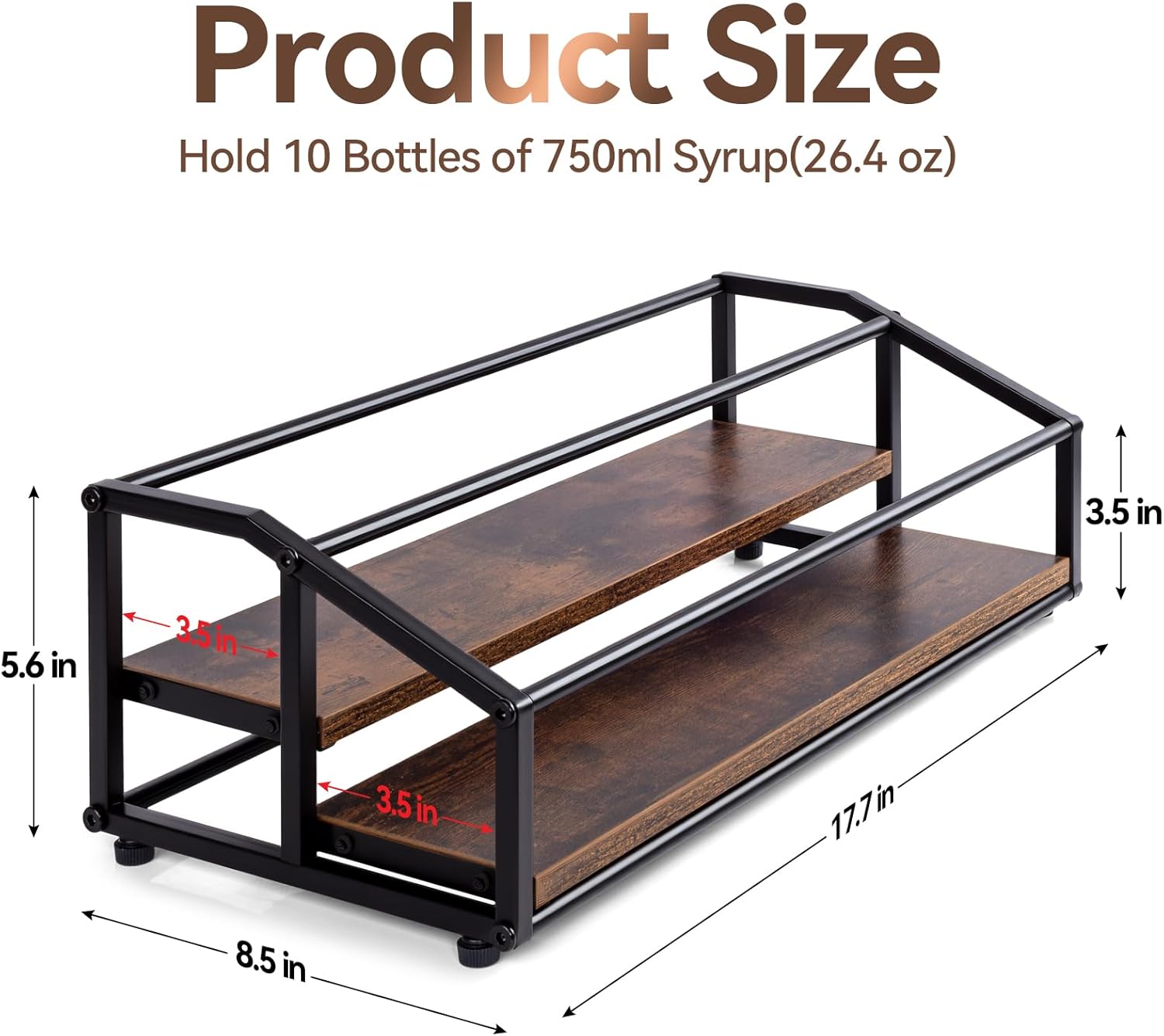 kimilus Coffee Syrup Organizer Rack, Liquor Bottle Display Shelf, 2 Tier 10 Syrup Bottles Holder Stand for Coffee Bar Kitchen Small Wine Rack for Family Storage for Syrup Wine Dressing