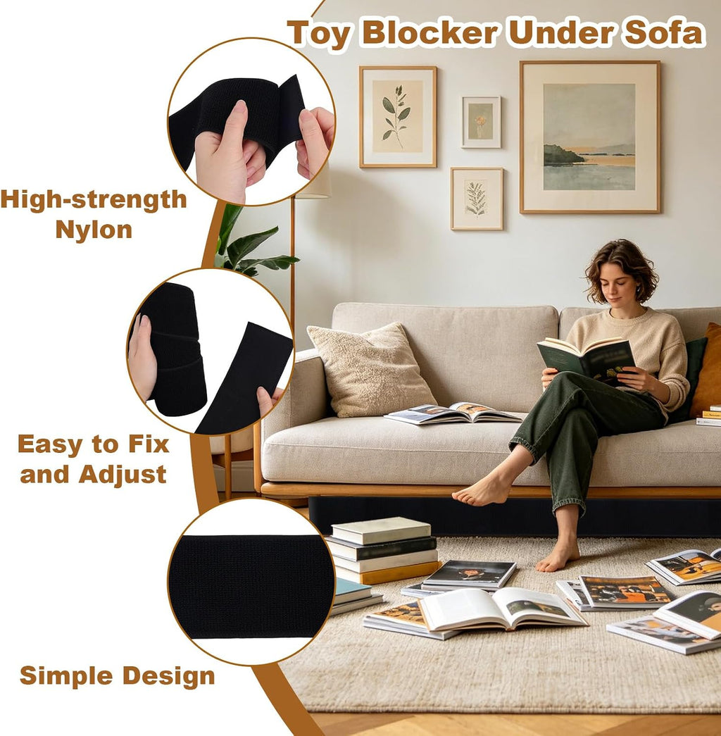 Under Couch Blocker for Pets and Kids Toys, 335x7.5cm/131.89x2.95in Adjustable Elastic Bed Blocker Cat Barrier Dog Couchs Stopper Furniture Gap Filler Protector for Sofa Cabinet