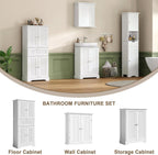 ChooChoo 51" H Tall Bathroom Floor Cabinet, Modern Bathroom Storage Cabinet with Drawer and Adjustable Shelves, Freestanding Kitchen Pantry Cupboard with 4 Doors for Living Room, White