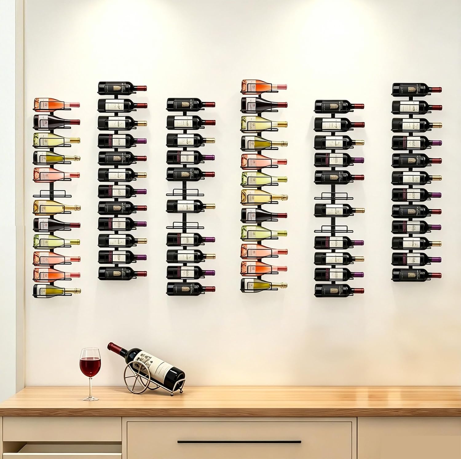 Wall Mount Wine Rack – 24 Bottles – Black Metal Wine Bottle Holder for Wall, Wine Rack for Home Bar, Kitchen