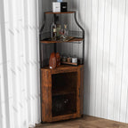 Corner Bar Cabinet, 61" Tall Farmhouse Wine Cabinet with Led Light & Detachable Wine Rack, 5-Tier Industrial Wine Cabinet with Glass Holder & Adjustable Shelves & Feet for Dining, Living Room, Kitchen
