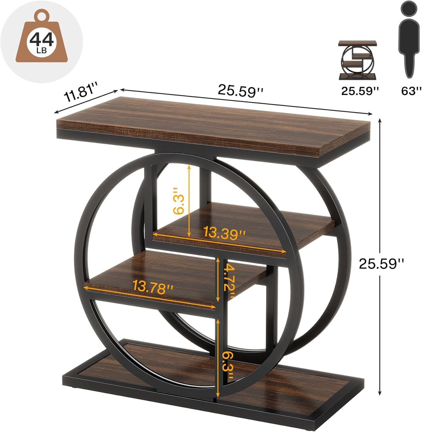 Tribesigns End Table for Living Room, Wooden Narrow Side Table with Storage Shelves & Wide Tabletop, Industrial Geometric Bedside Sofa Tables with Metal Frame for Bedroom, Small Spaces, Rustic Brown