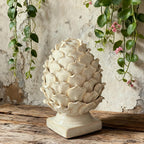 White Ceramic Artichoke Statue | Unique Artisanal, Decorative Sculpture, For Living Room, Office, Bookshelf