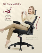 VASAGLE Ergonomic Mesh Office Chair with Adjustable Lumbar Support and Headrest, 90-105° Tilt Function, Wide Seat, Flip‑Up Armrests, Computer Desk Chair for Home Office, Ink Black UOBN044BH01S