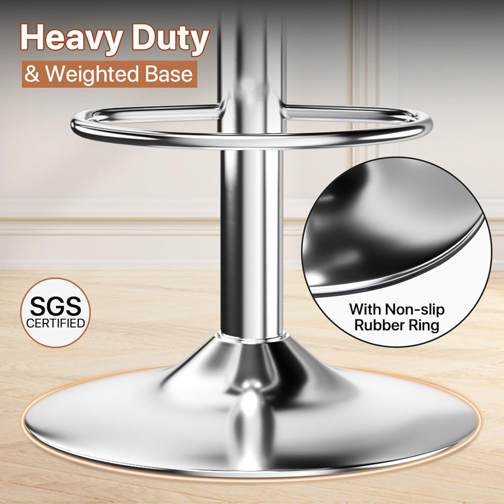 Magshion Bar Stools Set of 2, Swivel Counter Height Bar Stools, Modern Island Chair with Back and Footrest for Kitchen Dining Room, Silver