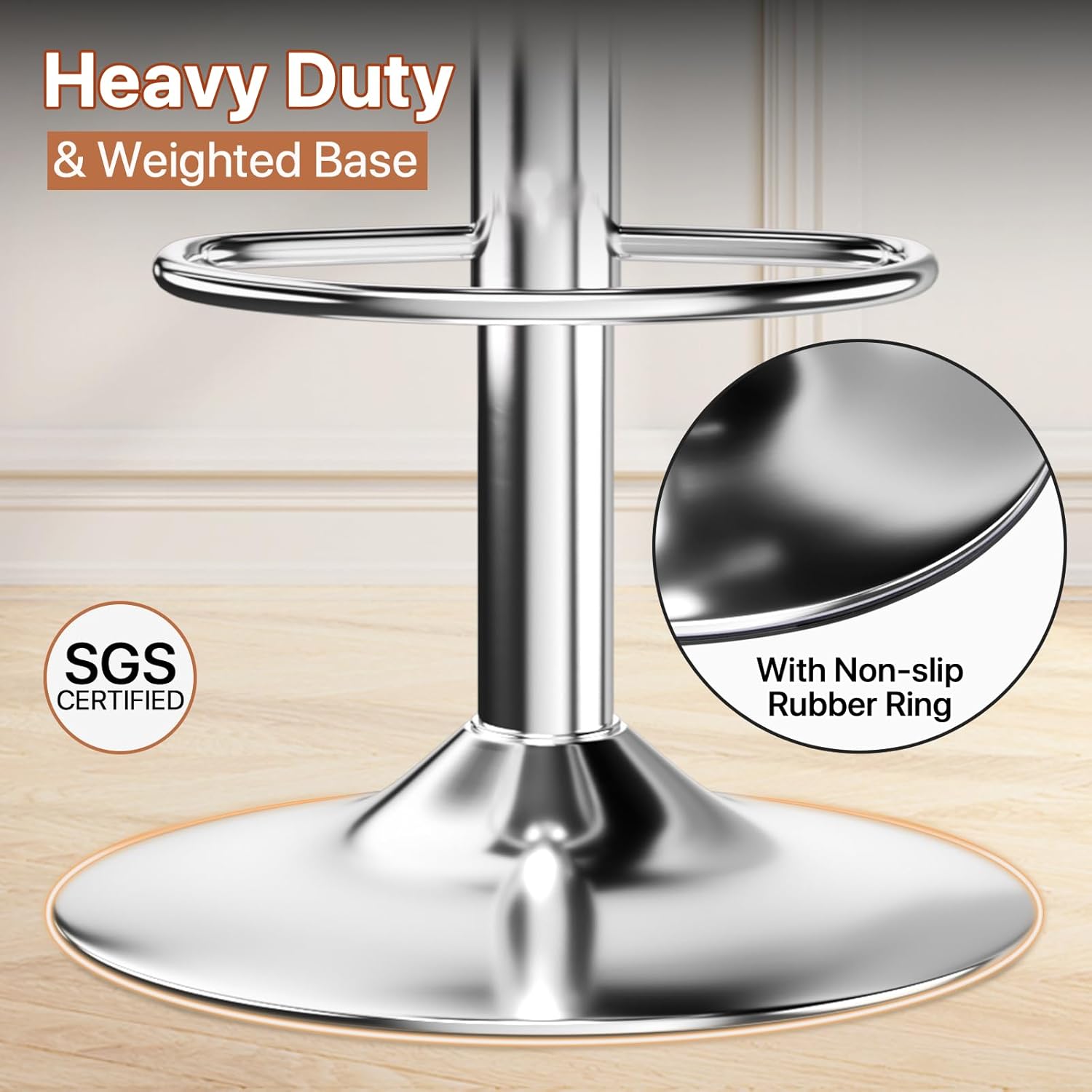 Magshion Bar Stools Set of 2, Swivel Counter Height Bar Stools, Modern Island Chair with Back and Footrest for Kitchen Dining Room, Silver
