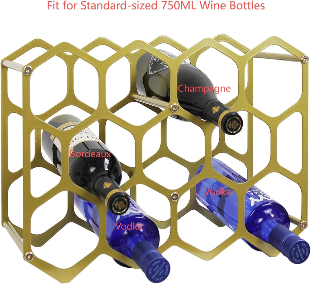 AT-VALY Countertop Wine Rack,Durable and Sturdy Freestanding 14 Bottle Wine Holder for Home Decor, Bar,Cabinet,Pantry (Gold)
