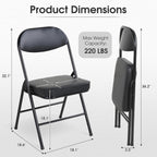 HOMEFUN Padded Folding Chairs Set of 4, Folding Chairs with Cushion and Durable Metal Frame，No Assemble Required for Party Kitchen Office Wedding Black