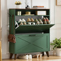 Joaxswe Shoe Cabinet Storage for Entryway with 2 Flip Drawers 2 Hook Open Storage Layer Rack Narrow Organizer Slim Hidden Wood Shoe Cabinet Furniture Dark Green