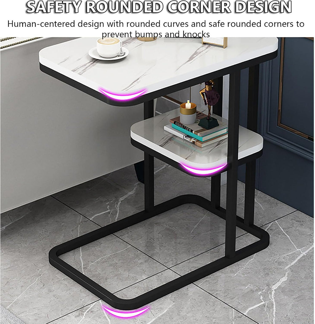 Side Table, End Table with 2-Tier Storage Shelf, Small Bedside Table, Portable and Sturdy Frame, C Shaped Side Table for Couch, for Living Room, Bedroom, Small Spaces,B