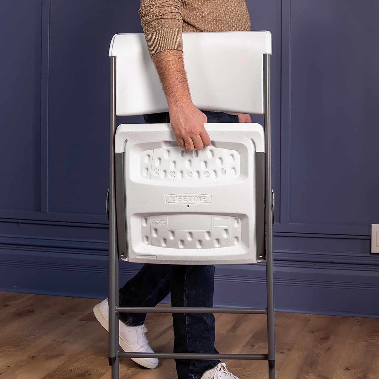 LIFETIME A-Frame Folding Chair, 4-Pack, White Granite