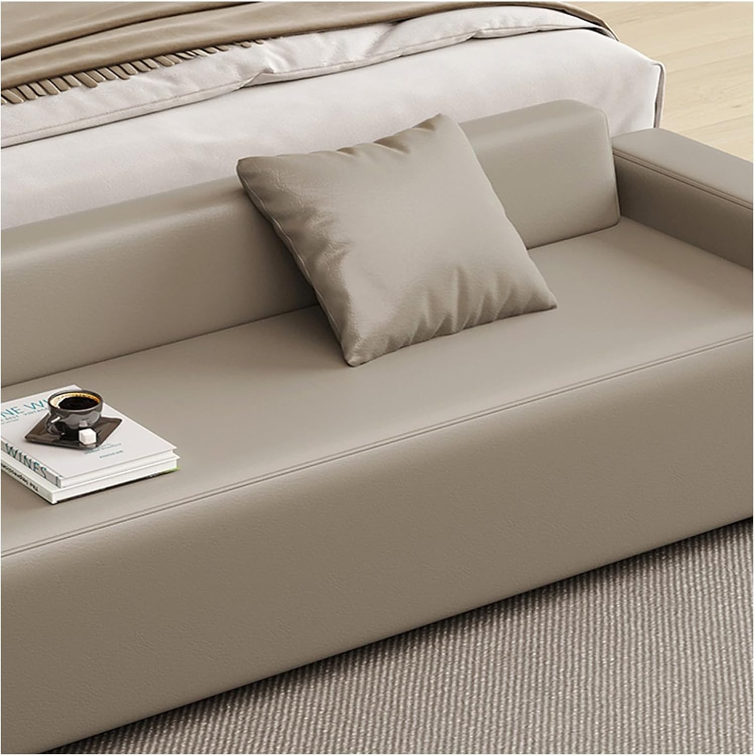 Modern End of Bed Bench for Bedroom, Entryway with Padded Seat & Solid Wood Legs for Living Room Dining Entryway(Beige,180 * 55 * 60cm)