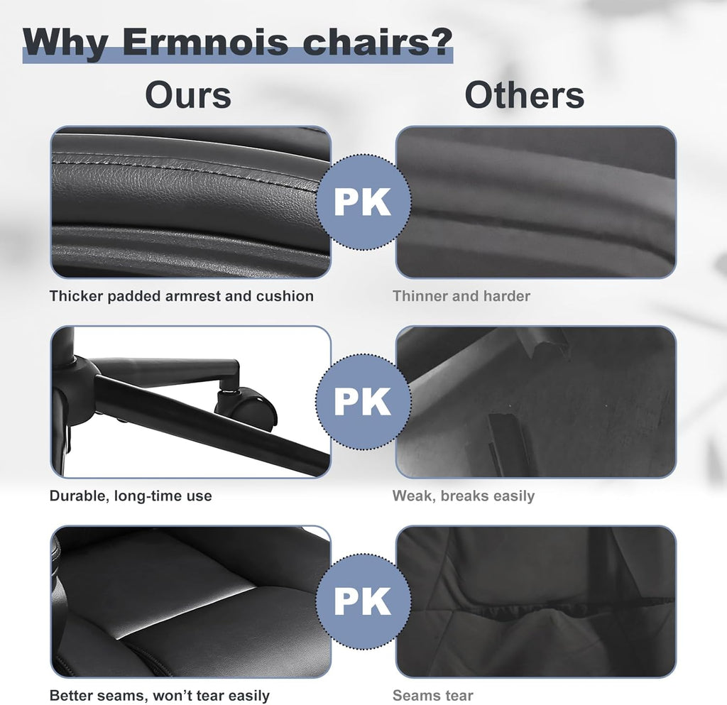 Executive Office Chair with Thicken Armrest, Ergonomic Home Office Desk Chair with Lumbar Support, Upholstered PU Leather Computer Gaming Chair for Home/Office, Black