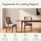 Farmhouse Dining Room Chairs Set of 2 Wooden Side Chairs with Curved Backrest and Solid Wood Frame Linen Fabric Upholstered Kitchen Chairs for Lving Room/Restaurant, Floral